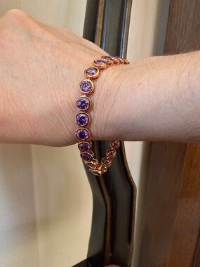 Milor Rose Gold-Tone Bracelet with Purple Round Crystals